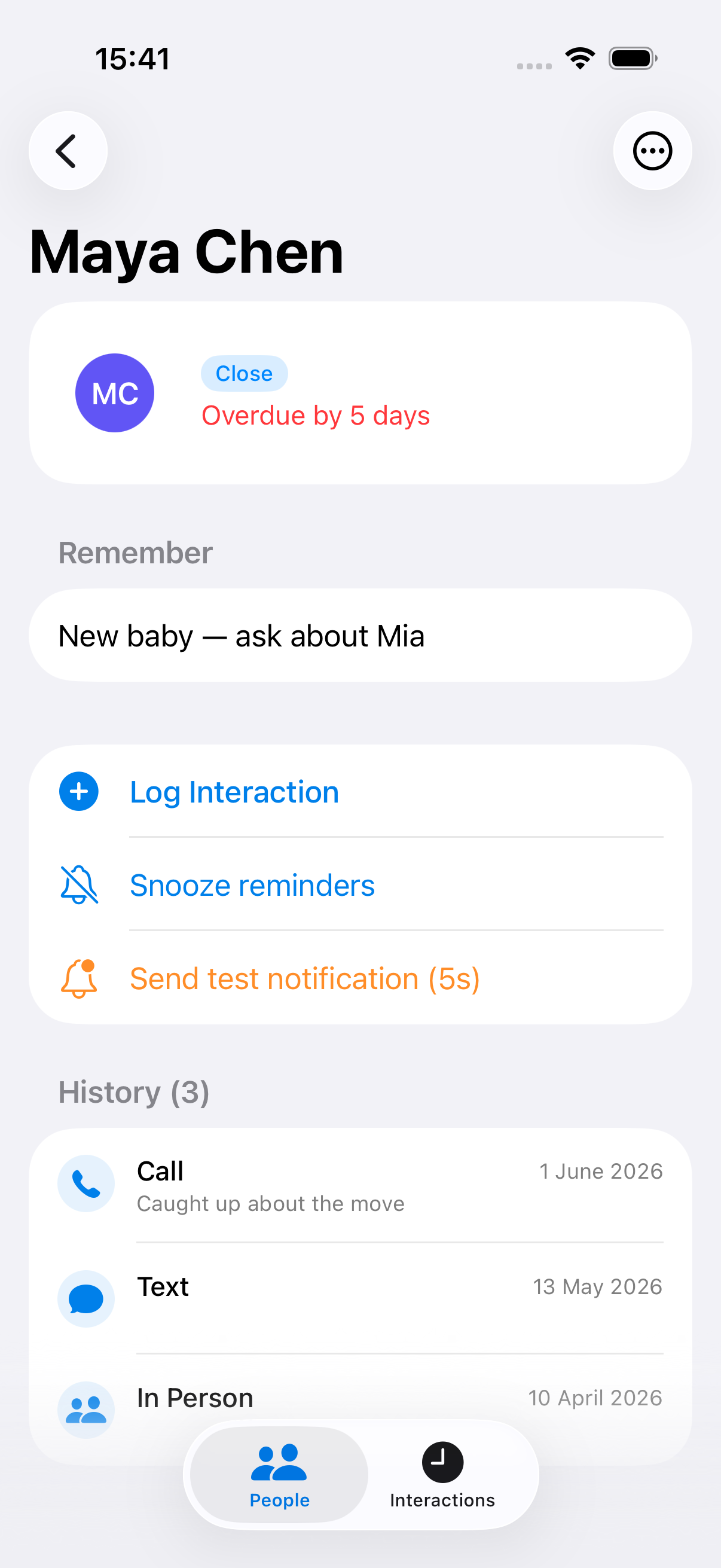 Next Call — contact detail